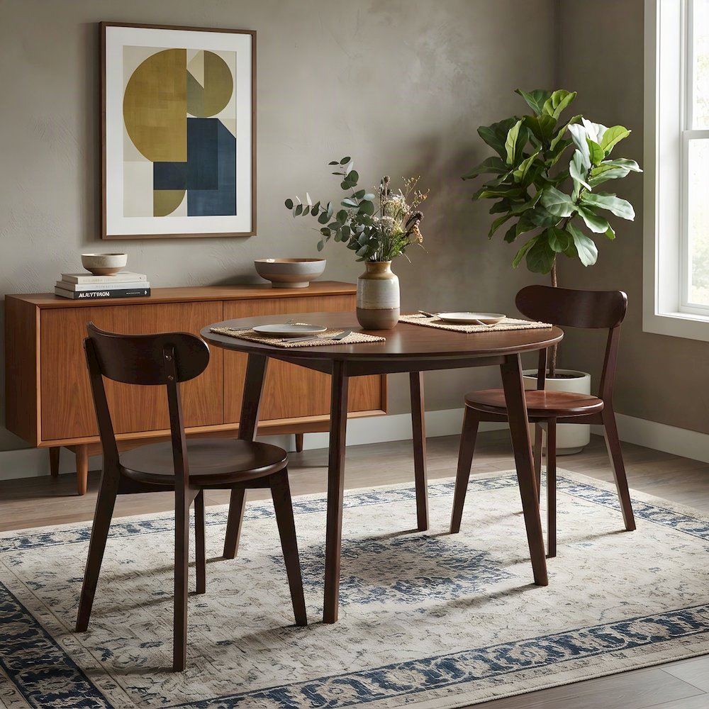 Solid Wood Kitchen Dining Chairs, Mid-Century Modern Style, Set of 2, Walnut