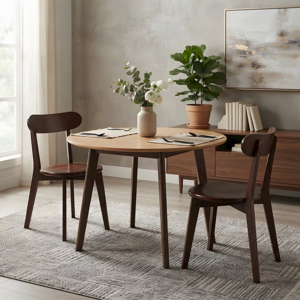 Solid Wood Kitchen Dining Chairs, Mid-Century Modern Style, Set of 2, Walnut