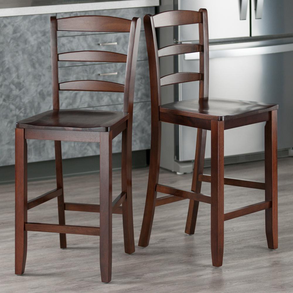 Benjamin 2-PC Ladder Back 24" Counter Stool Set Antique Walnut
