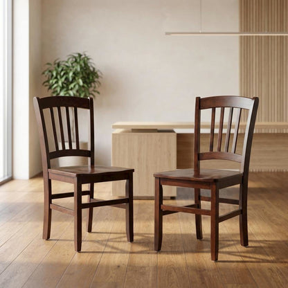 Solid Wood Stacking Dining Chair with Slat Back for Dining Room, Walnut, Set of 2