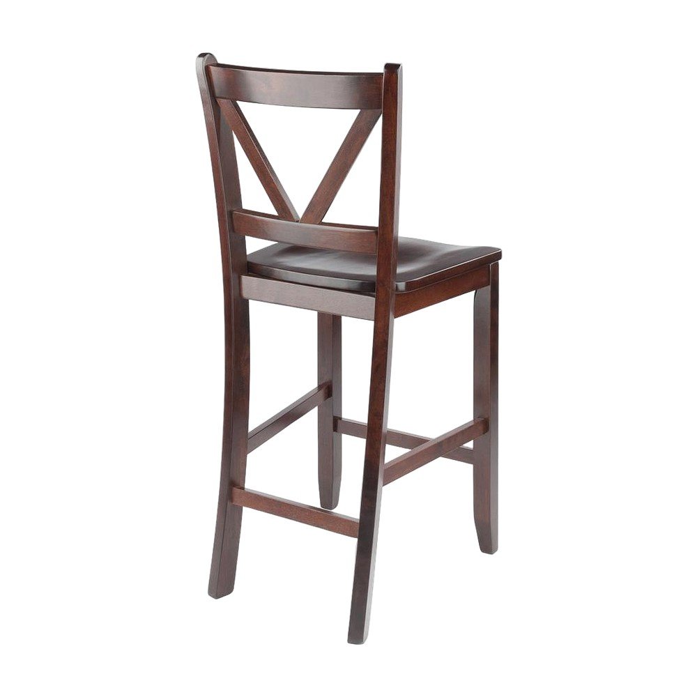 Solid Wood Counter Height Bar Stools with V-Back, Set of 2 Barstools, Walnut