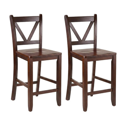 Solid Wood Counter Height Bar Stools with V-Back, Set of 2 Barstools, Walnut