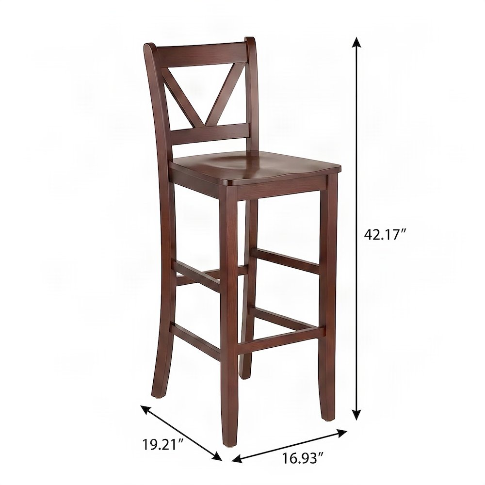Solid Wood V-Back Bar Stools, Wooden Kitchen Island Counter Chairs, Walnut