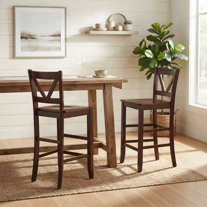 Solid Wood V-Back Bar Stools, Wooden Kitchen Island Counter Chairs, Walnut
