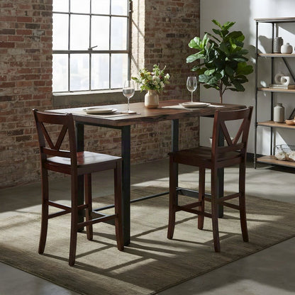 Solid Wood V-Back Bar Stools, Wooden Kitchen Island Counter Chairs, Walnut