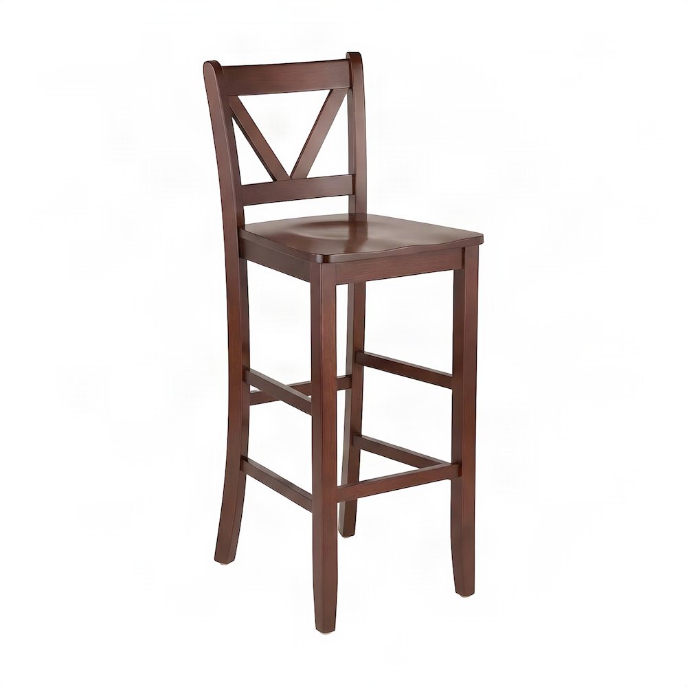 Solid Wood V-Back Bar Stools, Wooden Kitchen Island Counter Chairs, Walnut