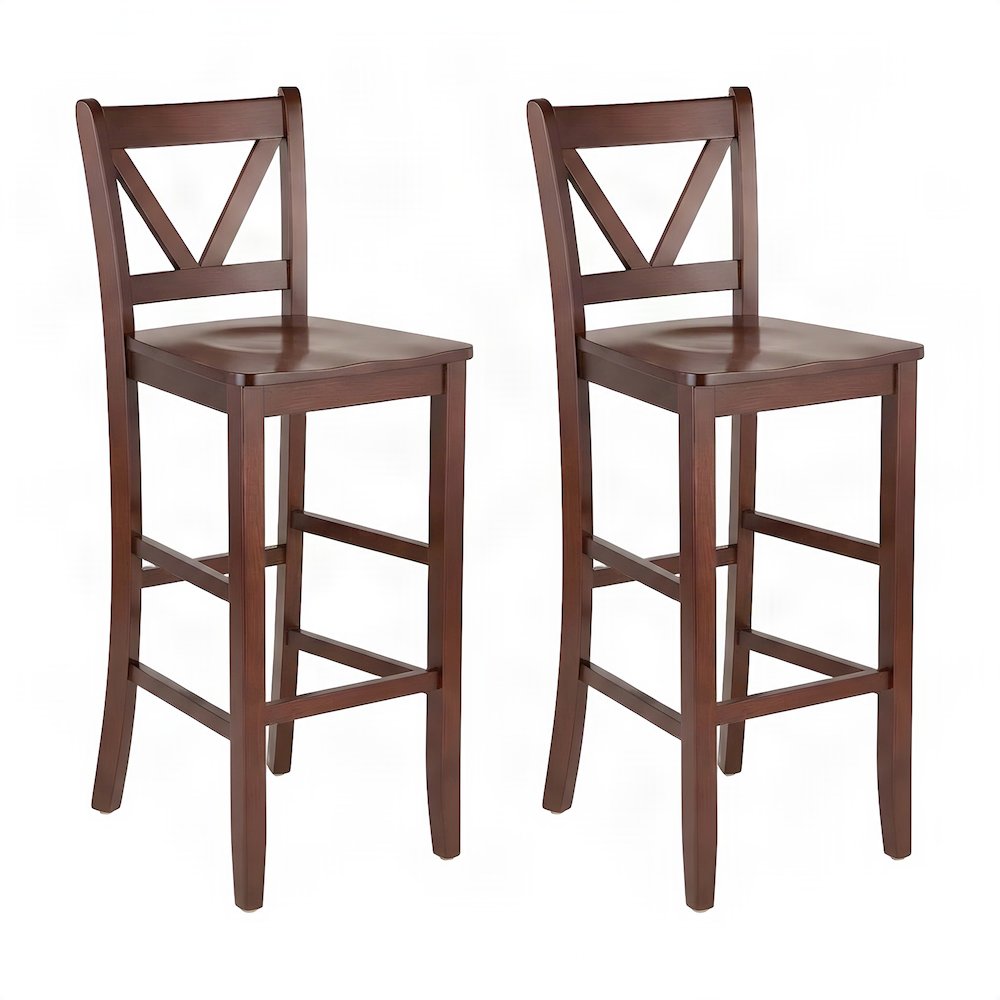 Solid Wood V-Back Bar Stools, Wooden Kitchen Island Counter Chairs, Walnut