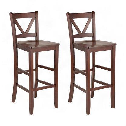 Solid Wood V-Back Bar Stools, Wooden Kitchen Island Counter Chairs, Walnut