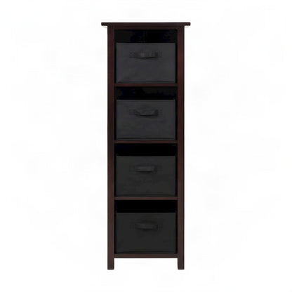 4-Section Wood Floor Cabinet with Foldable Fabric Storage Baskets, Walnut