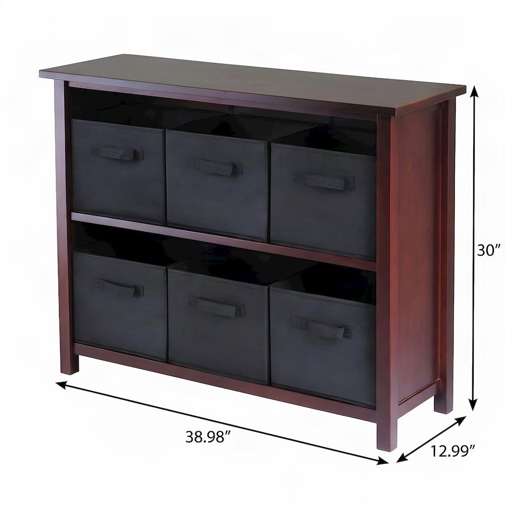 Wooden Floor Cabinet with Foldable Fabric Baskets, Office Organizer, Walnut
