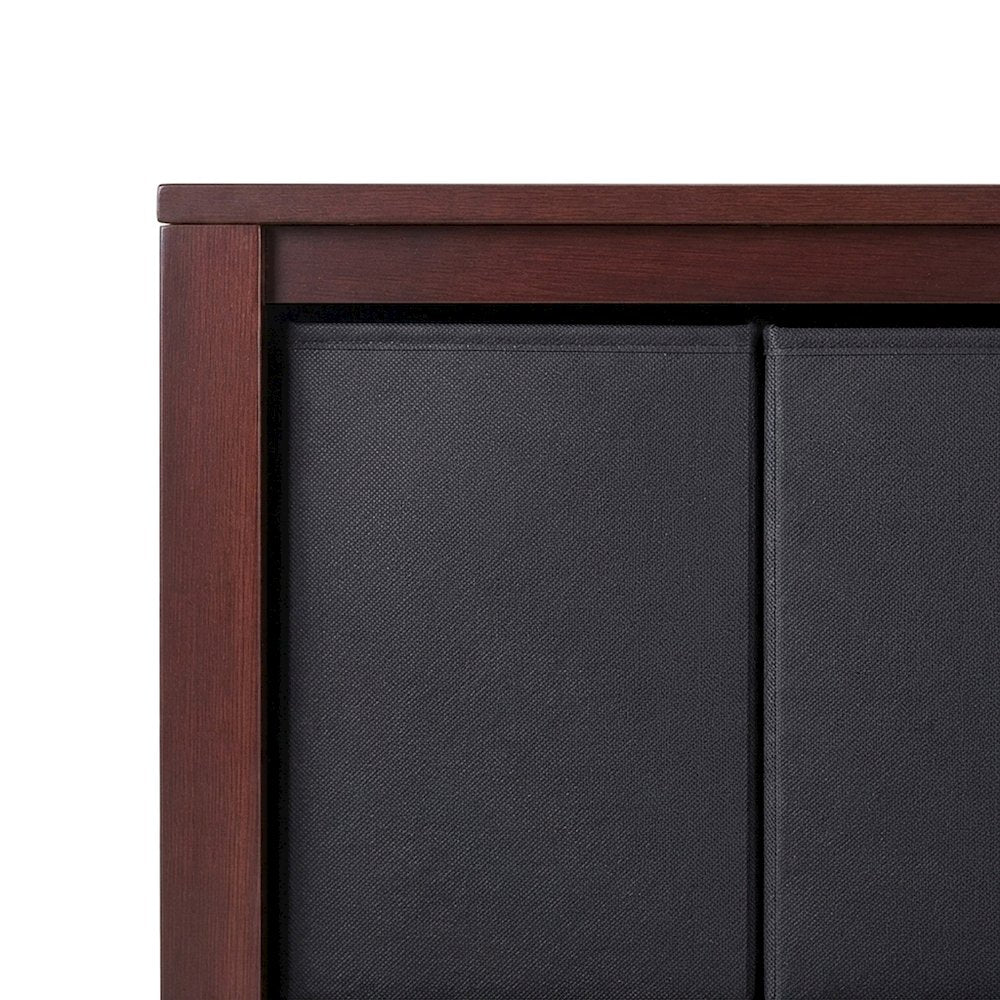 Wooden Floor Cabinet with Foldable Fabric Baskets, Office Organizer, Walnut