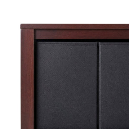 Wooden Floor Cabinet with Foldable Fabric Baskets, Office Organizer, Walnut