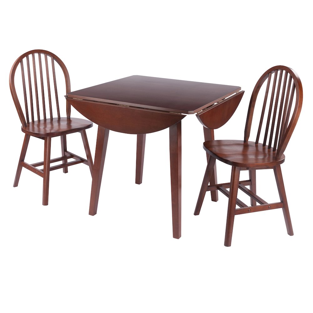 Dawson 3-Pc Drop Leaf Table with Windsor Chairs, Walnut