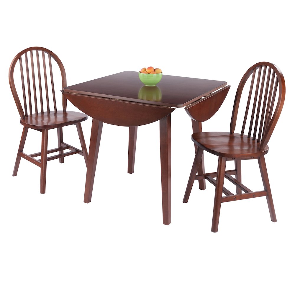 Dawson 3-Pc Drop Leaf Table with Windsor Chairs, Walnut