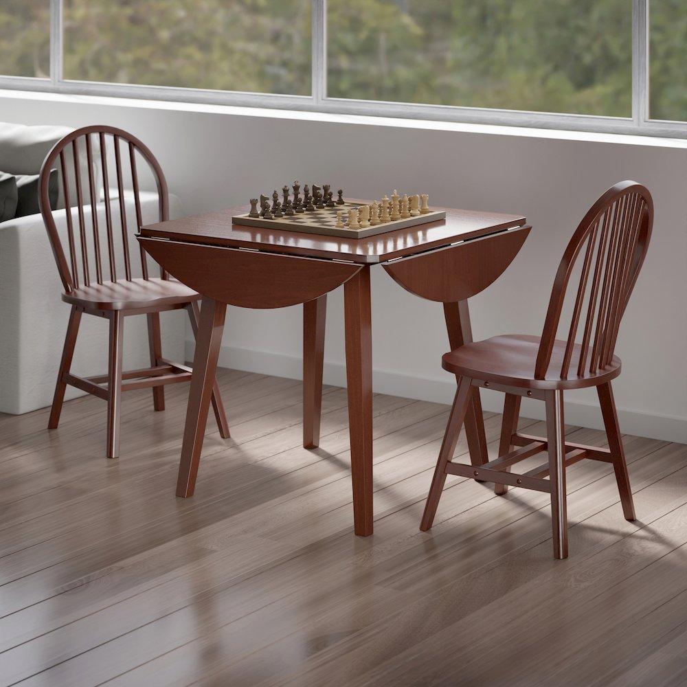 Dawson 3-Pc Drop Leaf Table with Windsor Chairs, Walnut