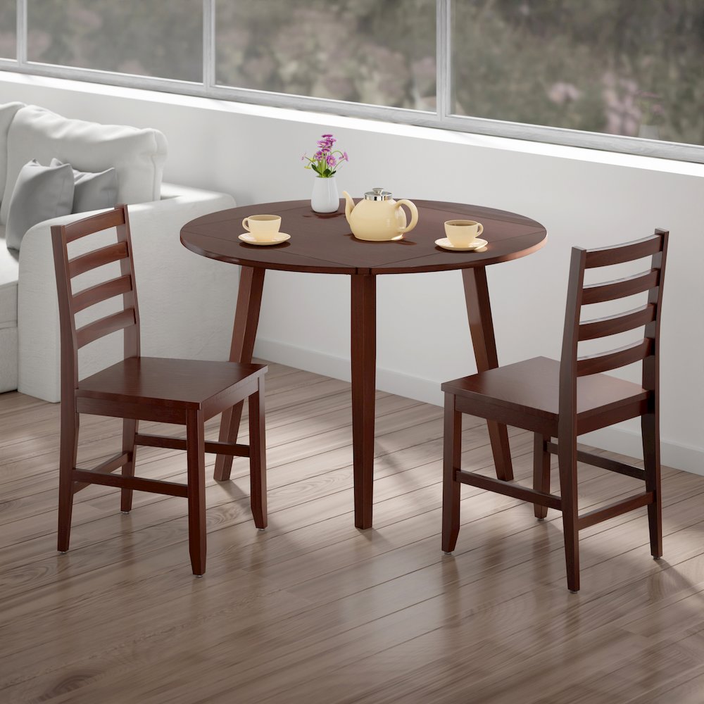 Dawson 3-Pc Drop Leaf Table with Ladder-back Chairs, Walnut