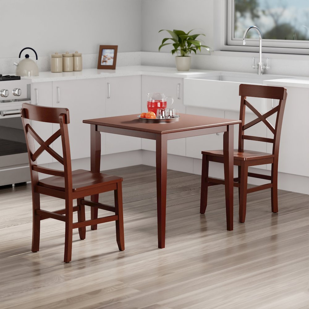 Groveland 3-Pc Set Dining Table with X-Back Chairs, Walnut