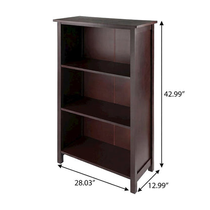 Solid and Composite Wood 4-Tier Bookcase with Open Storage Shelves, Walnut