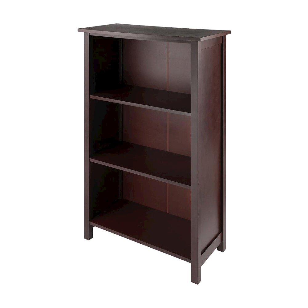 Solid and Composite Wood 4-Tier Bookcase with Open Storage Shelves, Walnut