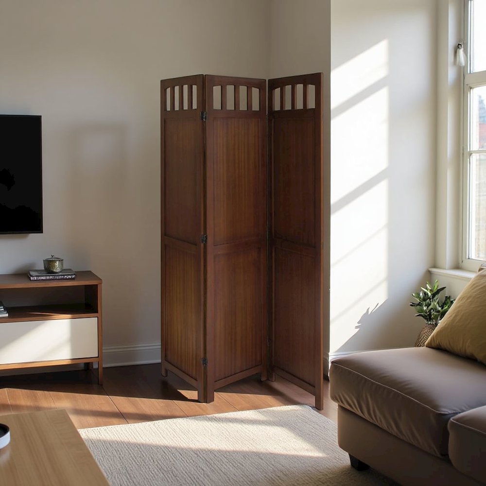 Antique Walnut Room Divider Panel – Folding Screen for Room Partition