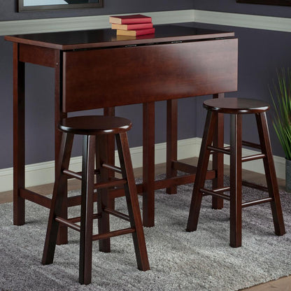 Lynnwood Drop Leaf Island Table with 2 Square Legs Stool Walnut
