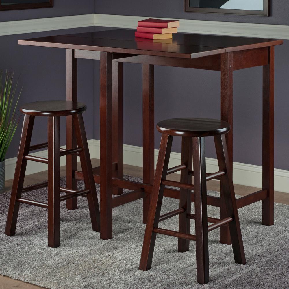Lynnwood Drop Leaf Island Table with 2 Square Legs Stool Walnut