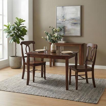 Solid Wood Office Table Set with Key Hole Back Chairs, Walnut, 3 Piece