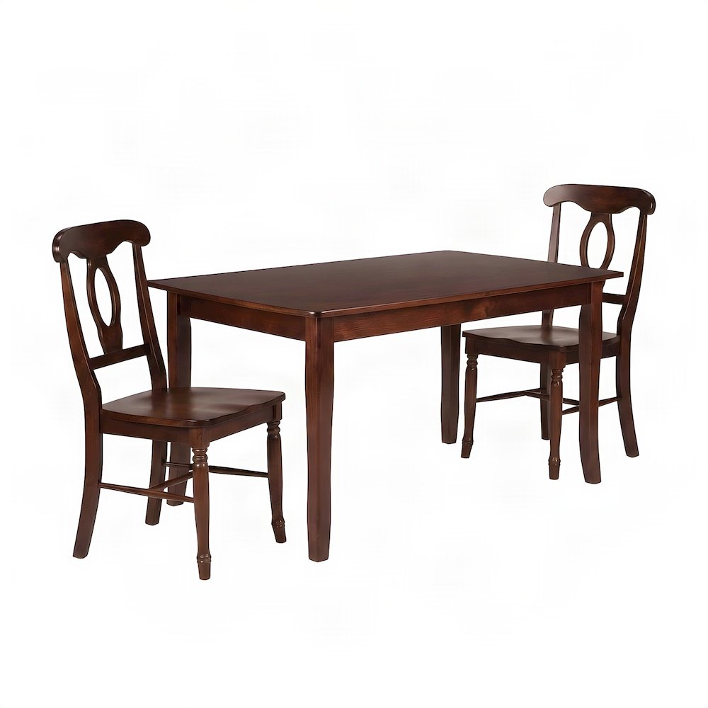 Solid Wood Office Table Set with Key Hole Back Chairs, Walnut, 3 Piece