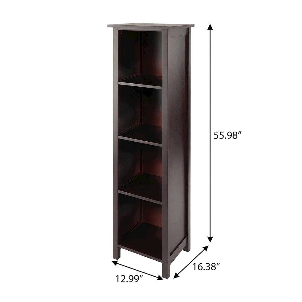 Solid Wood 5-Tier Tall Narrow Bookcase with Open Storage Shelves, Walnut
