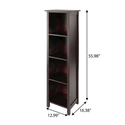 Solid Wood 5-Tier Tall Narrow Bookcase with Open Storage Shelves, Walnut