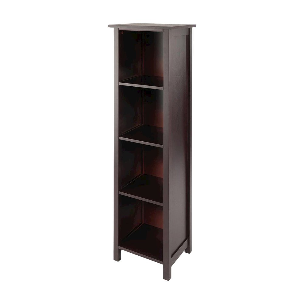 Solid Wood 5-Tier Tall Narrow Bookcase with Open Storage Shelves, Walnut
