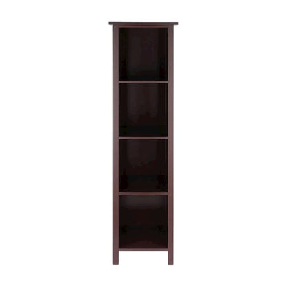 Solid Wood 5-Tier Tall Narrow Bookcase with Open Storage Shelves, Walnut