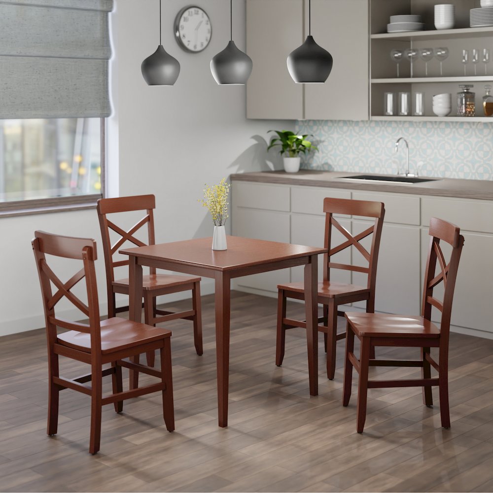 Groveland 5-Pc Set Dining Table with X-Back Chairs, Walnut