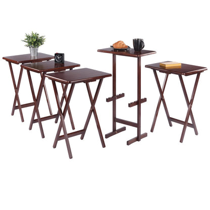 Riley 5-Pc Set Snack Table, Walnut Finish