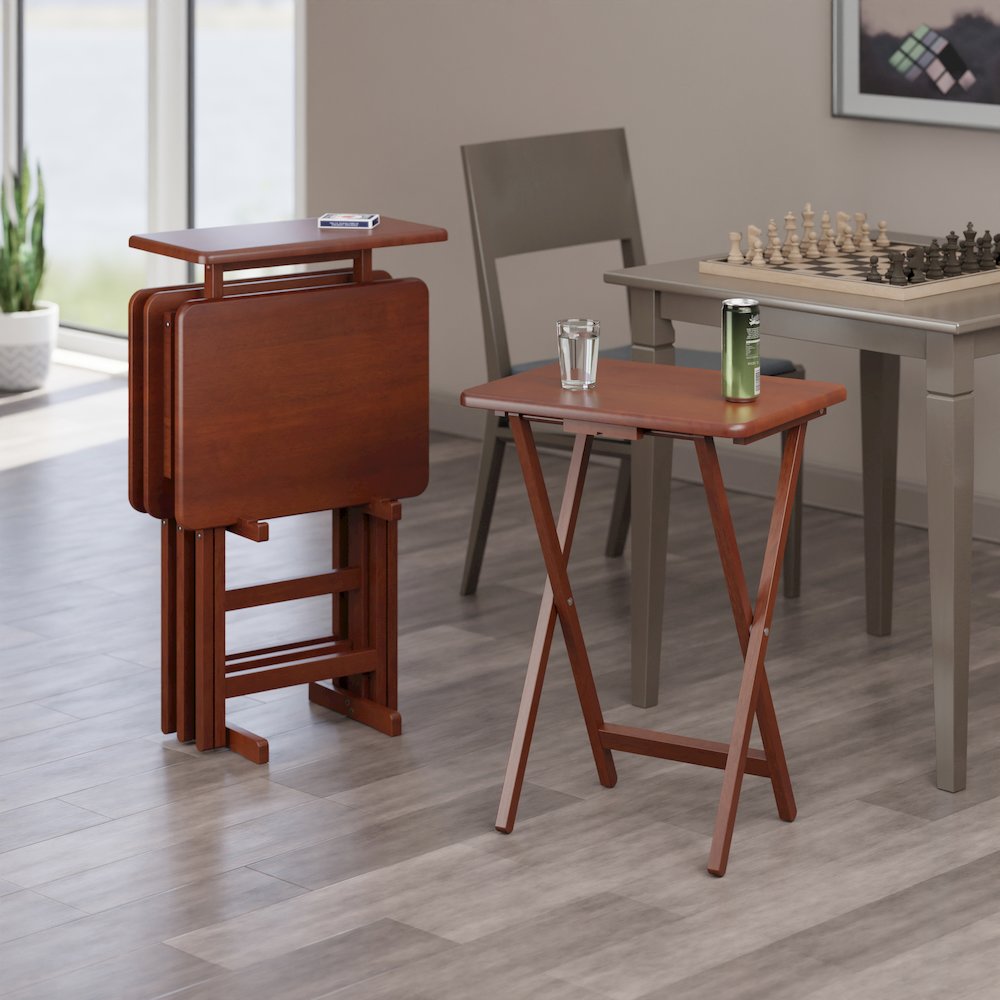 Riley 5-Pc Set Snack Table, Walnut Finish