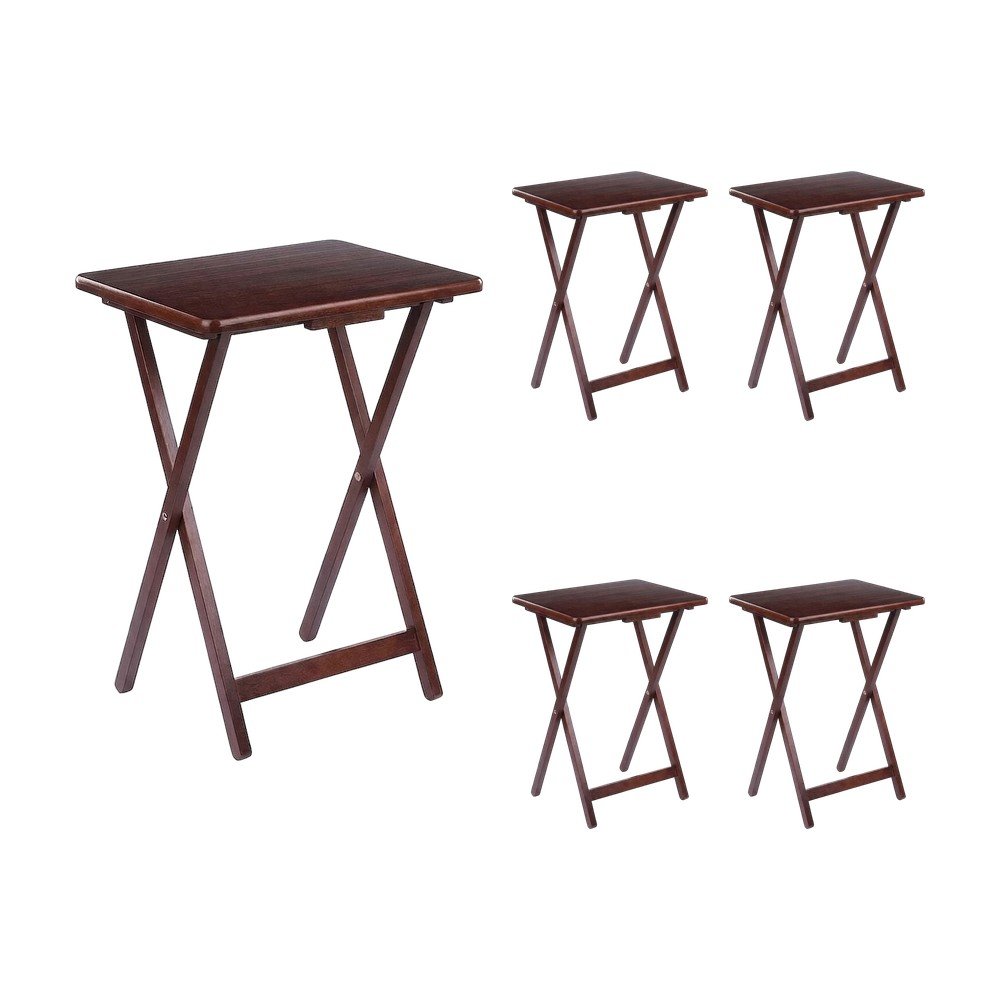 Solid Wood Folding TV Tray Tables, 5-Piece Nesting Snack Set, Walnut