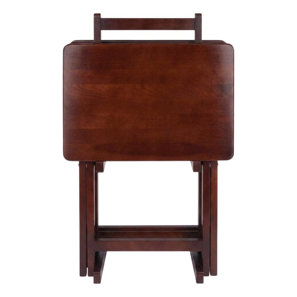Solid Wood Folding TV Tray Tables, 5-Piece Nesting Snack Set, Walnut