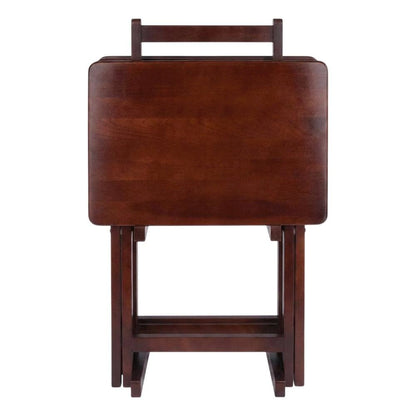 Solid Wood Folding TV Tray Tables, 5-Piece Nesting Snack Set, Walnut