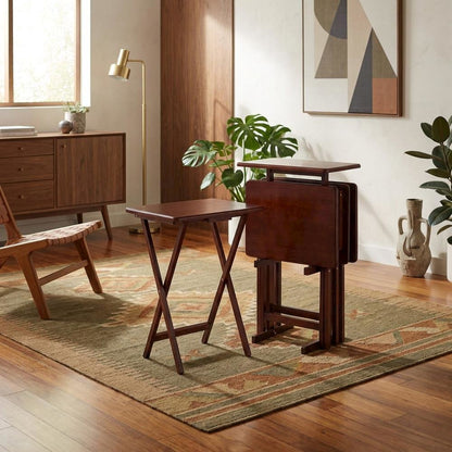 Solid Wood Folding TV Tray Tables, 5-Piece Nesting Snack Set, Walnut