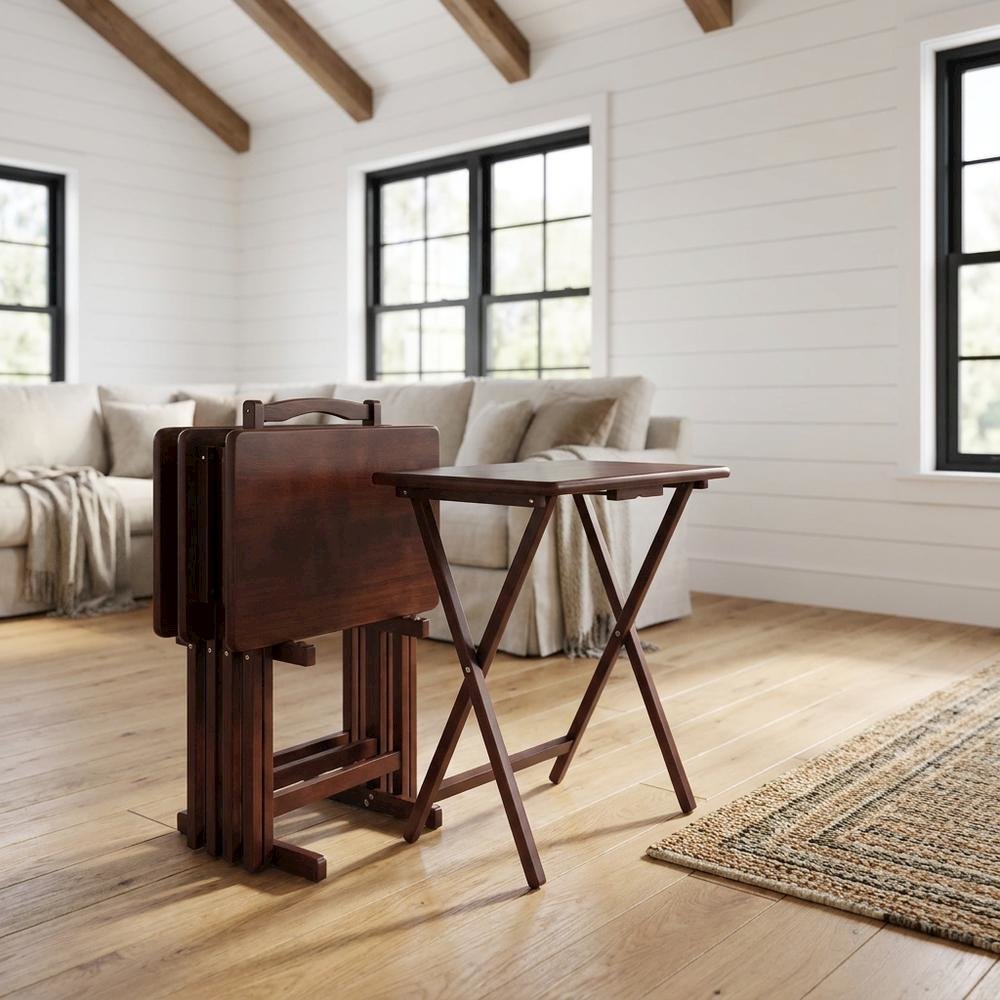Solid Wood Folding TV Tray Tables, 5-Piece Nesting Snack Set, Walnut