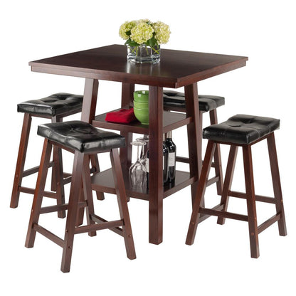 Orlando 3-Pc Set High Table, 2 Shelves w/ 4 Cushion Seat Stools