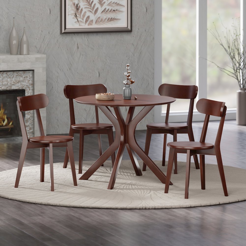 Lexa Dining Table with Splayed Legs, Walnut Finish with 4 Pauline Dining Chairs