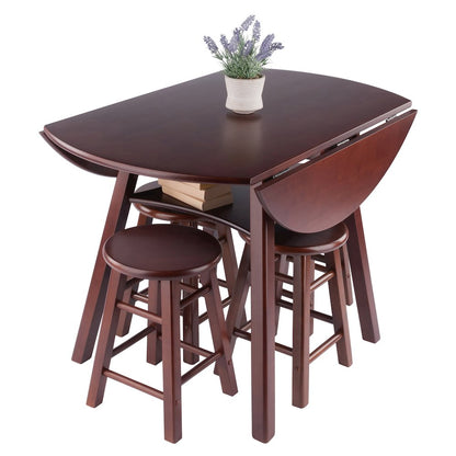 Marbelle Table 5-Pc Drop Leaf Dining Table, 4 Element 18” Dining Stools, Walnut