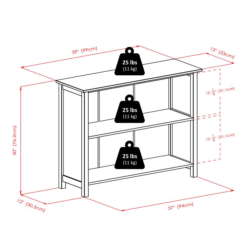 Milan Storage Shelf or Bookcase, 3-Tier, Long
