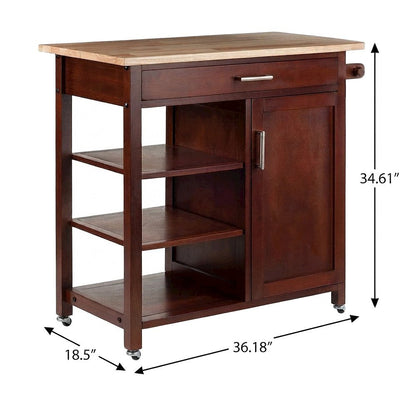 Solid Wood Rolling Kitchen Island Cart with Storage on Wheels, Walnut