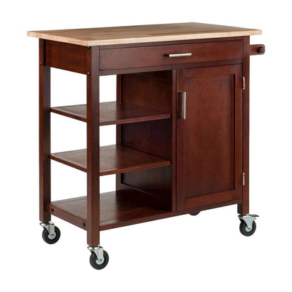 Solid Wood Rolling Kitchen Island Cart with Storage on Wheels, Walnut