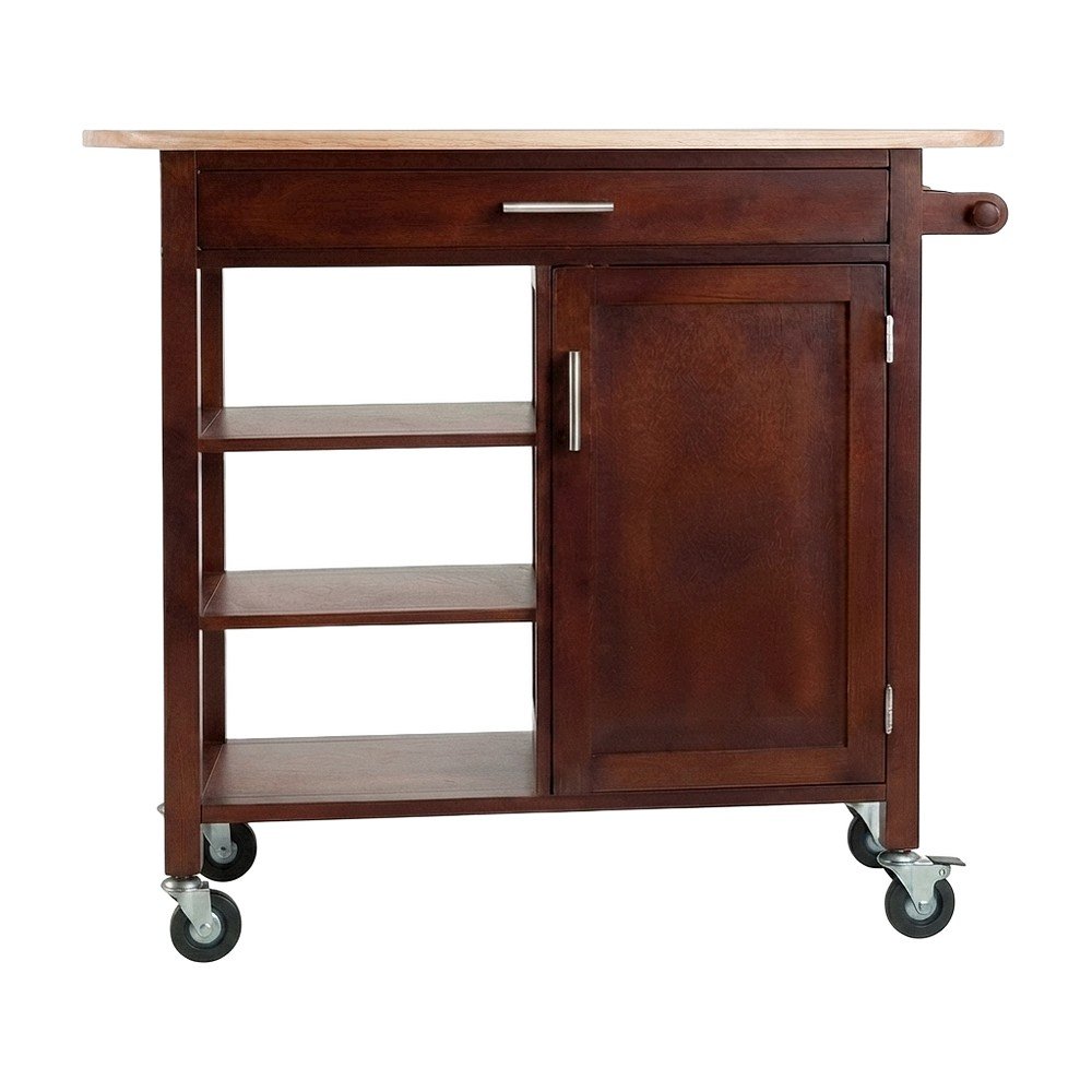 Solid Wood Rolling Kitchen Island Cart with Storage on Wheels, Walnut