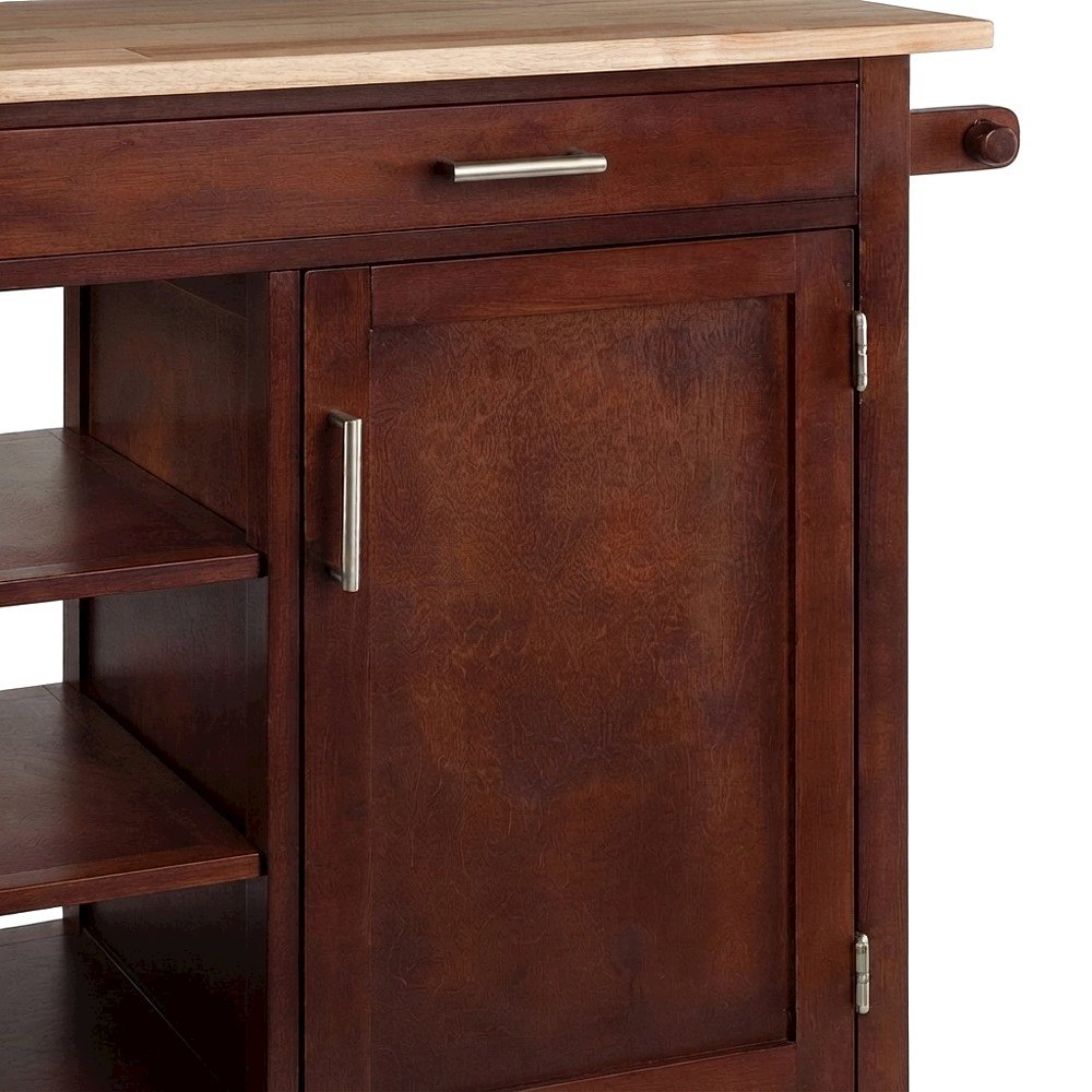 Solid Wood Rolling Kitchen Island Cart with Storage on Wheels, Walnut