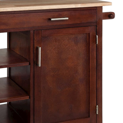 Solid Wood Rolling Kitchen Island Cart with Storage on Wheels, Walnut