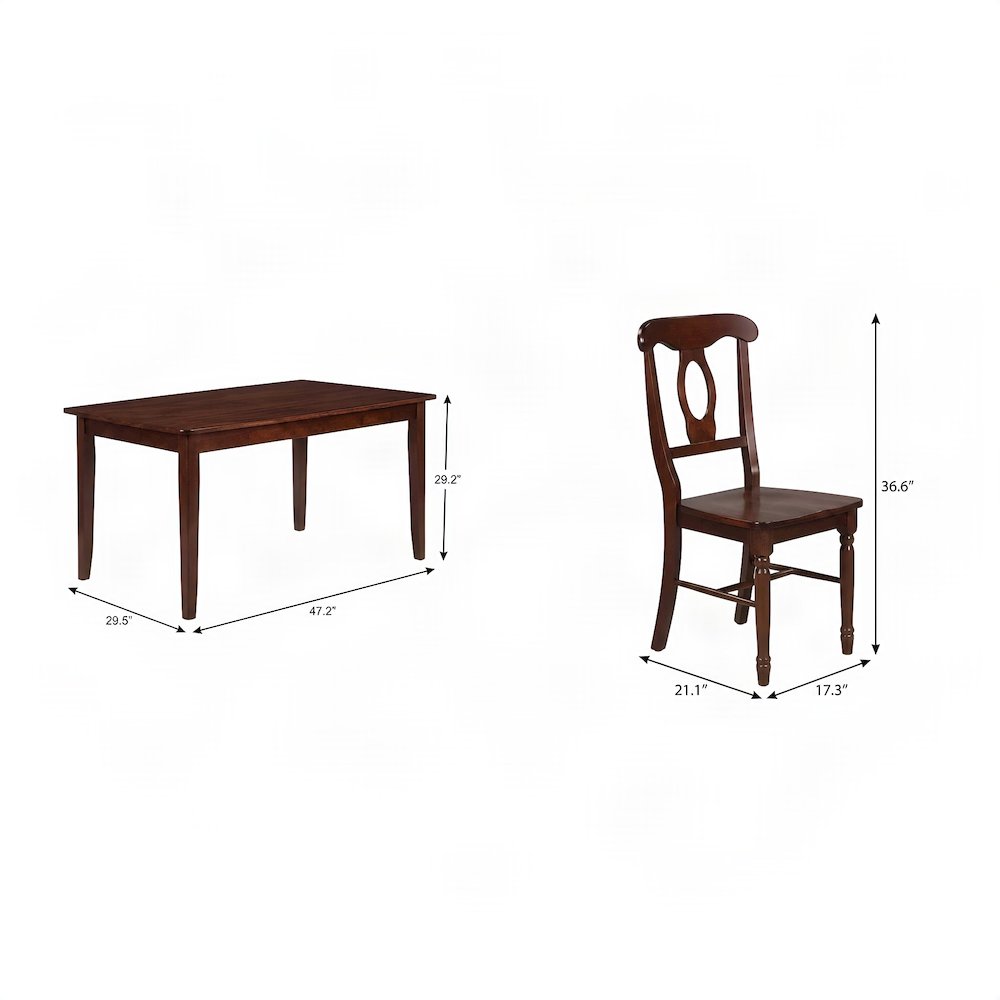 Solid Wood Office Table Set with Key Hole Back Chairs, Walnut, 5 Piece